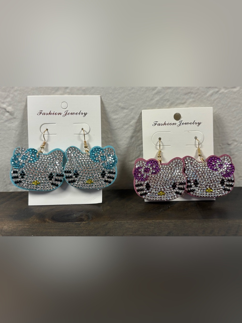 Fashion Jewelry Crystal Hello Kitty Style Dangle Earrings Blue Purple Bling - Picture 3 of 8
